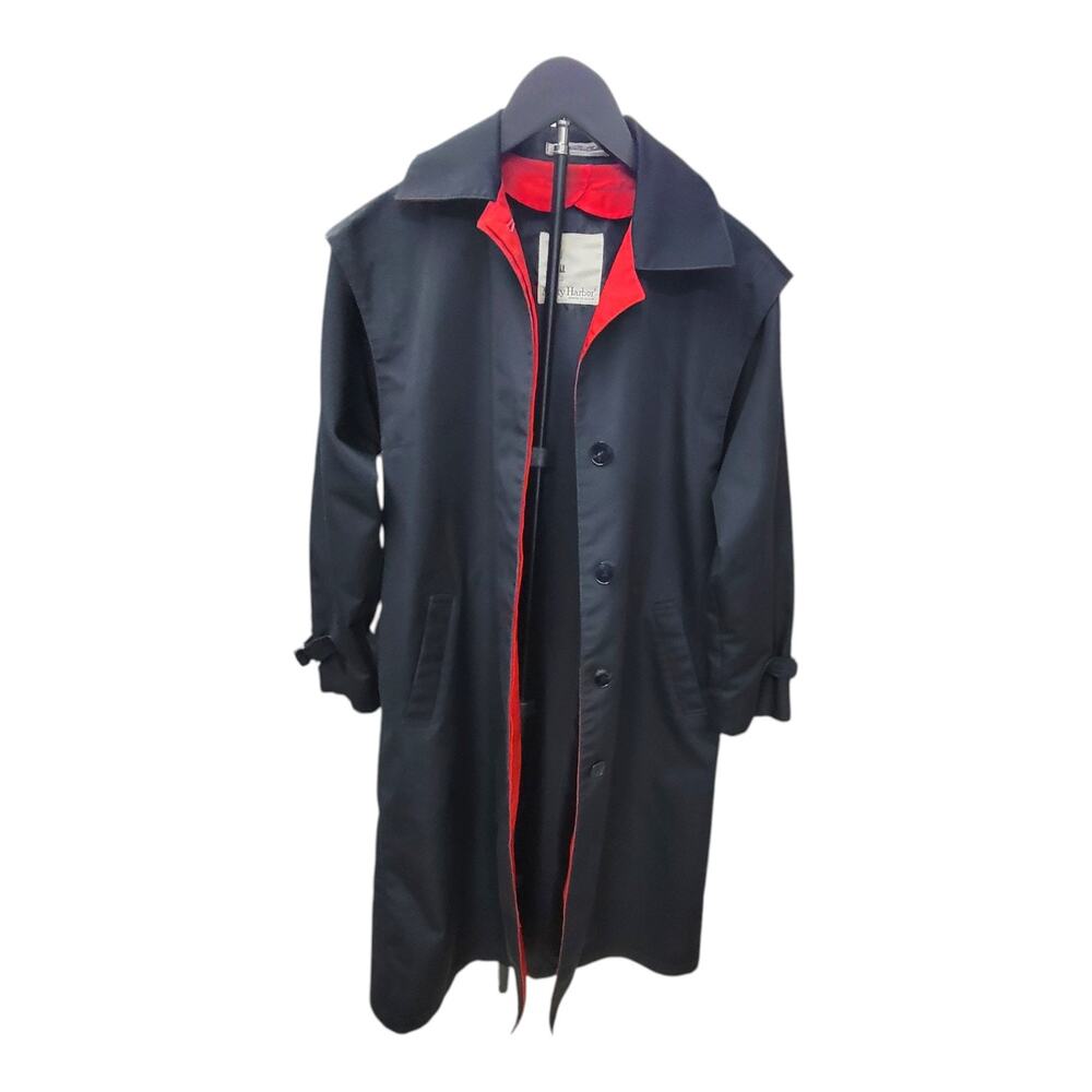 Vintage Misty Harbor Trench Coat Jacket Womens 4 Petite Black Red Made in USA